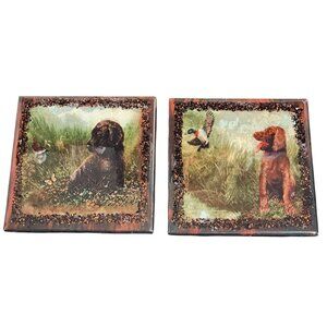 Dog & Bird Nature-Inspired Ceramic Resin Coaster Tiles With Glass Border Set Of